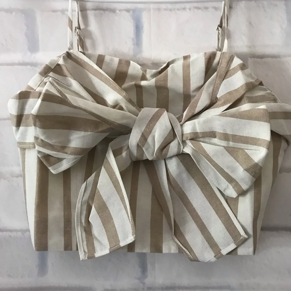 J.O.A | striped bow tie front crop top - Picture 2 of 7